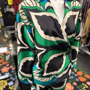 Zara Green and Black Patterned Pantsuit